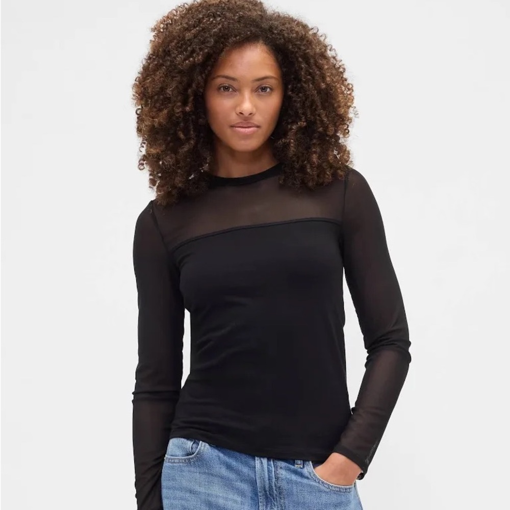 GAP Black Sheer Long Sleeve Top